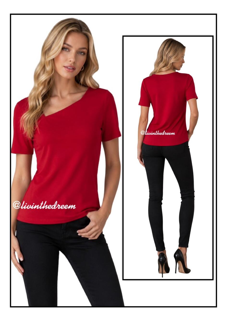 VENUS Asymmetrical Neck Red T Shirt Top SZ M $39